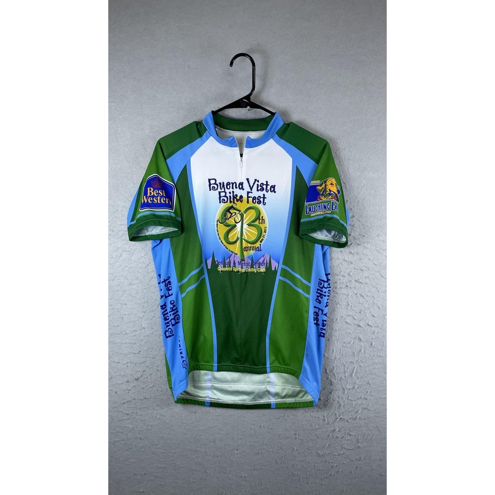 Primal Buena Vista Bike Fest Cycling Jersey Mens Large Green 1/4 Zip‎ Bike Shirt